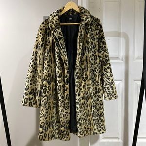 LINE leopard print faux fur coat size large